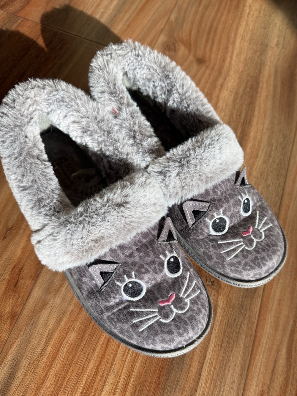 Skechers Gray Cat Plush Slippers